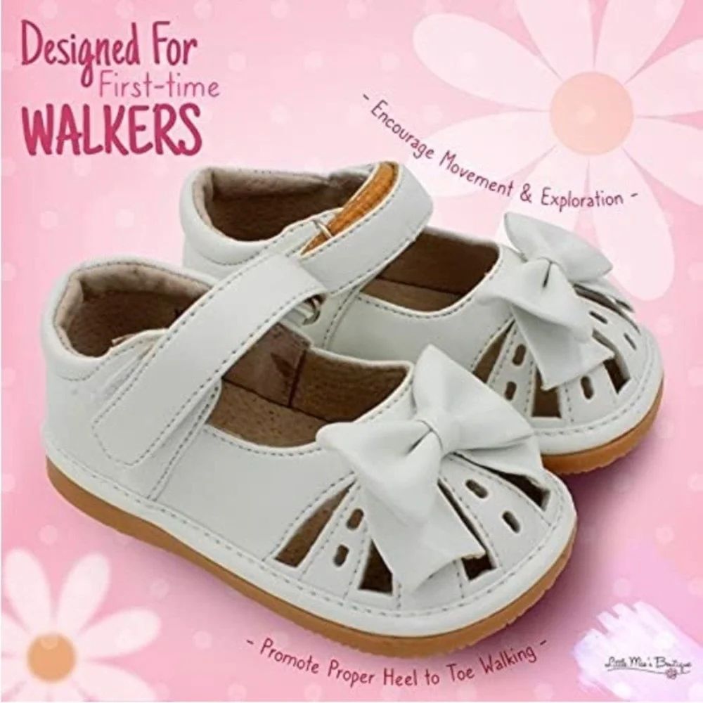 Little Mae's Boutique White Bow Squeaky Mary Jane Shoes Toddler Girls Size 3